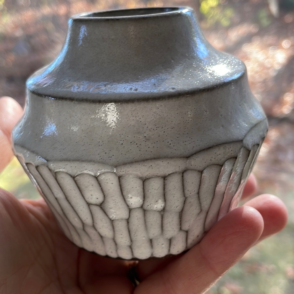 Pottery vases artisan Husk Milk white and celadon green handmade  small - Picture 11 of 11